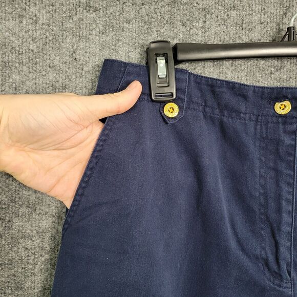 LAUREN RALPH LAUREN Blue Gold Button High Rise Cuffed Twill Chino Shorts SIZE 10 - Picture 3 of 14